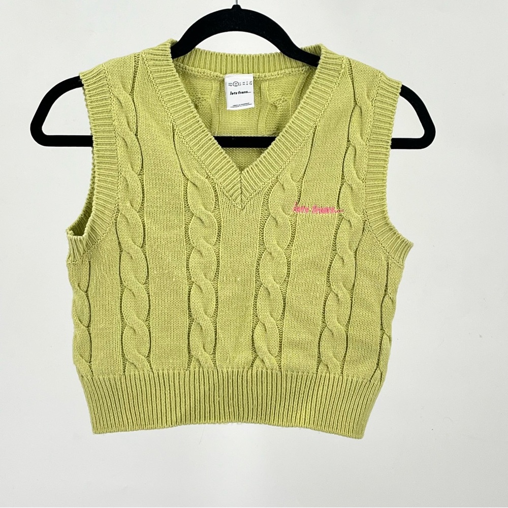 Lime Cable Knit V-Neck Sweater Vest
